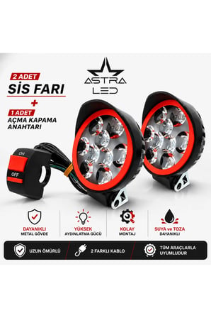 2 adet Açma Kapama Anahtarlı 2 Modlu Motosiklet LED Far Takımı – Flash Modu - Beyaz Işık 12V