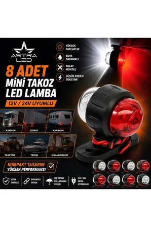MİNİ TAKOZ KÖŞE AYDINLATMA LED LAMBA KÜÇÜK 12 V-24 V 8 ADET KIRMIZI - BEYAZ