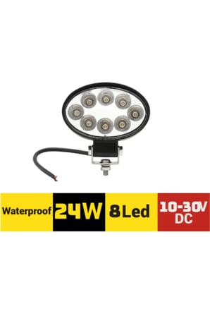 Off Road Çalışma Lamba 10-30V 8 Led 24W Oval Siyah Tır Kamyon İş Makinesi Aydınlatma