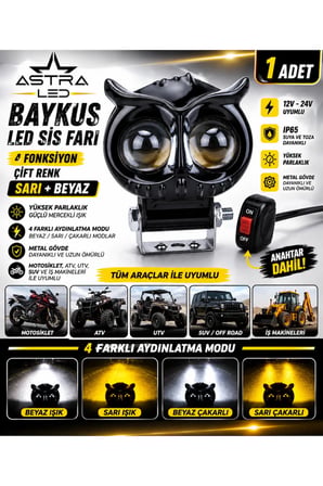 BAYKUŞ LED SİS FARI ÇAKARLI 4 FONKSİYON ÇİFT RENK SARI-BEYAZ MOTO-OFFROAD-SUV-İŞ MAKİNESİ AÇMA KAPAMA ANAHTARLI