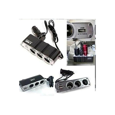 Astraled 3 Port 1 Usb Oto Araç Çakmaklık Çoğaltıcı Soket Çoklayıcı 12v