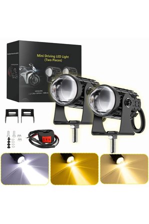 Motosiklet Scooter Mini Sis Farı Set Düğme / Anahtar Hediyeli Beyaz Sarı Mini Kasa 12V Led Işık