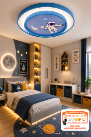 Fubao 2 Katlı Modern Tasarım Uzaktan Kumandalı Dimmerli 3 Renk Led Işıklı Çocuk Odası Avizesi 40cm çap