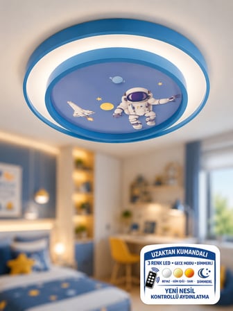 Fubao 2 Katlı Modern Tasarım Uzaktan Kumandalı Dimmerli 3 Renk Led Işıklı Çocuk Odası Avizesi 40cm çap