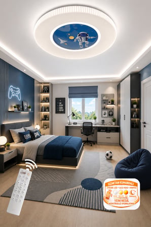 Fubao Modern Tasarım Uzaktan Kumandalı Dimmerli 3 Renk Ledli Işıklı Çocuk Odası Avizesi- 50 cm