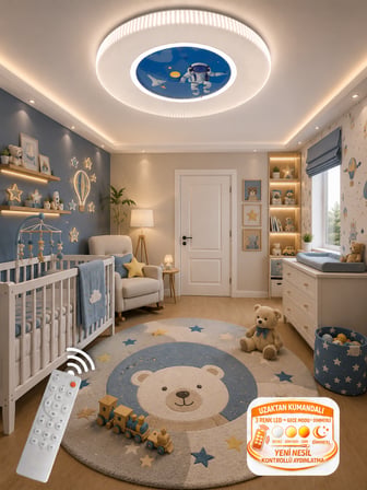 Fubao Modern Tasarım Uzaktan Kumandalı Dimmerli 3 Renk Ledli Işıklı Çocuk Odası Avizesi- 50 cm