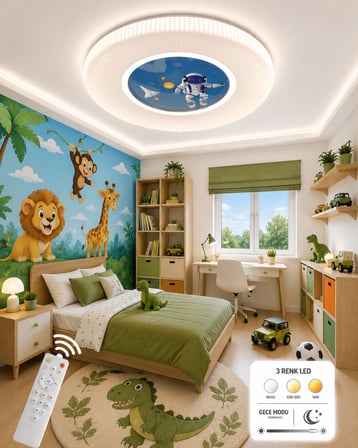 Fubao Modern Tasarım Uzaktan Kumandalı Dimmerli 3 Renk Ledli Işıklı Çocuk Odası Avizesi- 50 cm