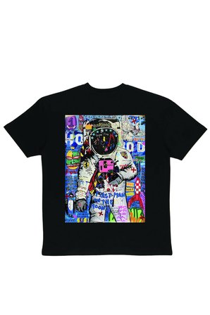 Lenithra Astronot Pop Art Sırt Baskılı Unisex Oversize T-shirt Siyah / XL