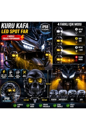 1 Adet Siyah Kuru Kafa Atv Utv Scooter Motosiklet LED Spot Far Sürüş Sis Gidon Lambası
