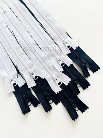 10 Adet Siyah Beyaz Renk Kaliteli Metal Elcikli 18 cm Pantolon Çanta Cüzdan Fermuarı
