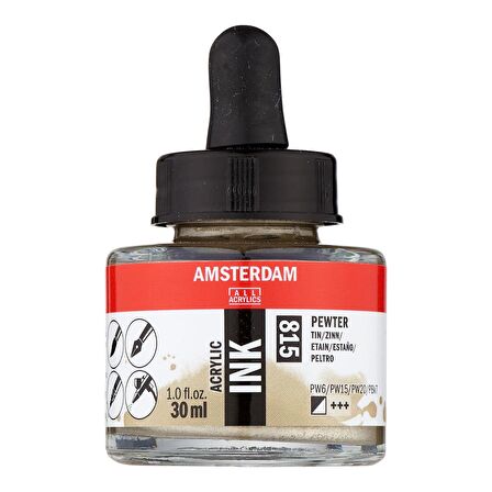 Amsterdam AMSTERDAM AKRİLİK MÜREKKEP : Acrylic Ink : 30ml : Pewter 815