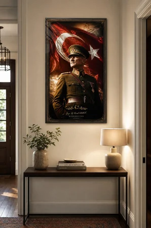Atatürk ve Türk Bayrağı Baskılı Cam Tablo – UV Baskı Dekoratif Duvar Tablosu