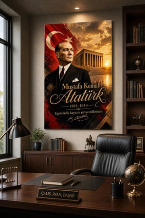 Atatürk ve Anıtkabir Baskılı Cam Tablo – Türk Bayrağı UV Baskı Duvar Dekoru