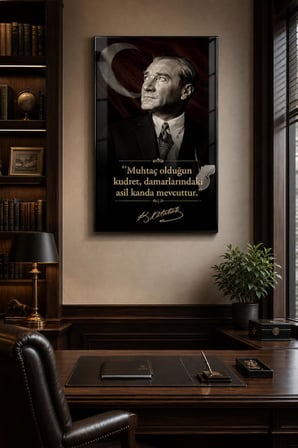 Atatürk Sözlü Baskılı Cam Tablo – Türk Bayrağı UV Baskı Dekoratif Duvar Tablosu