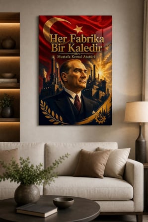 Atatürk Her Fabrika Bir Kaledir Baskılı Cam Tablo – Türk Bayrağı Dekoratif