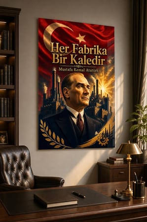 Atatürk Her Fabrika Bir Kaledir Baskılı Cam Tablo – Türk Bayrağı Dekoratif
