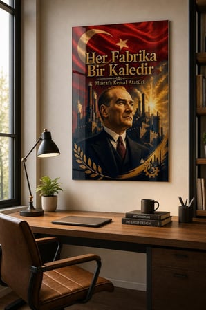Atatürk Her Fabrika Bir Kaledir Baskılı Cam Tablo – Türk Bayrağı Dekoratif