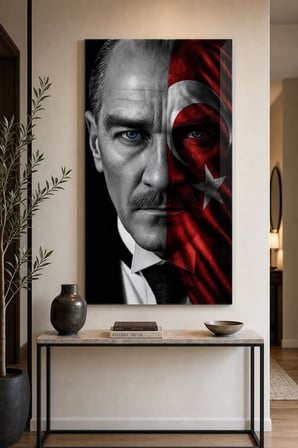 Atatürk Türk Bayrağı Baskılı Cam Tablo – UV Baskı Dekoratif Duvar Tablosu