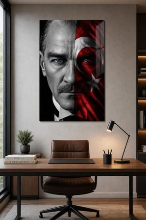 Atatürk Türk Bayrağı Baskılı Cam Tablo – UV Baskı Dekoratif Duvar Tablosu