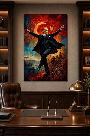 Atatürk ve Türk Bayrağı Baskılı Cam Tablo – UV Baskı Dekoratif Duvar Tablosu