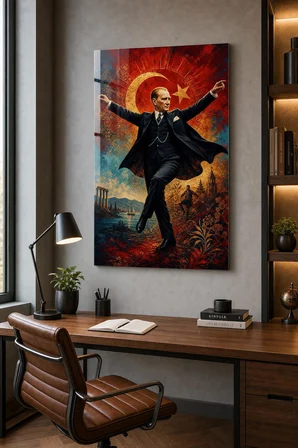 Atatürk ve Türk Bayrağı Baskılı Cam Tablo – UV Baskı Dekoratif Duvar Tablosu