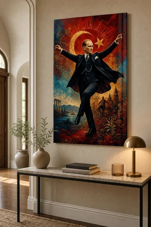Atatürk ve Türk Bayrağı Baskılı Cam Tablo – UV Baskı Dekoratif Duvar Tablosu