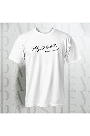 Mustafa Kemal Atatürk İmza Göğüs Baskılı Oversize Yarım Kollu %100 Pamuk T-shirt