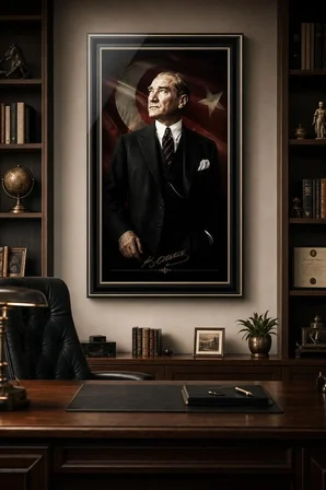 Atatürk ve Türk Bayrağı Baskılı Cam Tablo – UV Baskı Dekoratif Duvar Tablosu