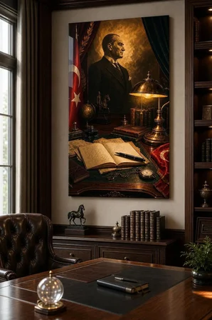 Atatürk Temalı Baskılı Cam Tablo – Türk Bayrağı UV Baskı Dekoratif Duvar Tablosu