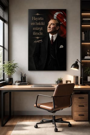 Atatürk ve Türk Bayrağı Baskılı Cam Tablo – Sözlü UV Baskı Dekoratif Duvar Tablosu