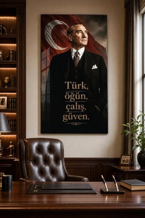 Atatürk ve Türk Bayrağı Baskılı Cam Tablo – UV Baskı Dekoratif Duvar Tablosu