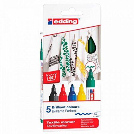 Edding Tekstil Markörü 2-3mm 5'li Kutu Temel Renkler