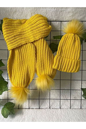 Bebek Atkı Bere Takımı Ponponlu