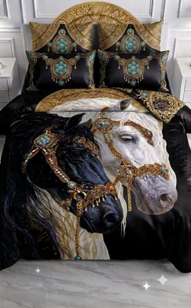 Özel Tasarım Marka 240*260 Cm Çift Kişilik Nevresim Takımı Organik Pamuk Saten Luxury Ranforce Premium Kumaş King Deluxe Boy Uhd Canlı Baskı At lar siyah kahverengi kırmızı beyaz at