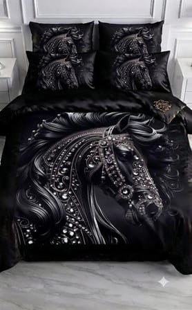 Özel Tasarım Marka 240*260 Cm Çift Kişilik Nevresim Takımı Organik Pamuk Saten Luxury Ranforce Premium Kumaş King Deluxe Boy Uhd Canlı Baskı At lar siyah kahverengi kırmızı beyaz at