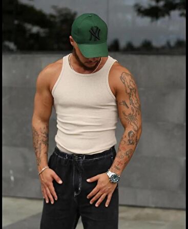 Unisex Likralı Fitilli Slim Fit Atlet