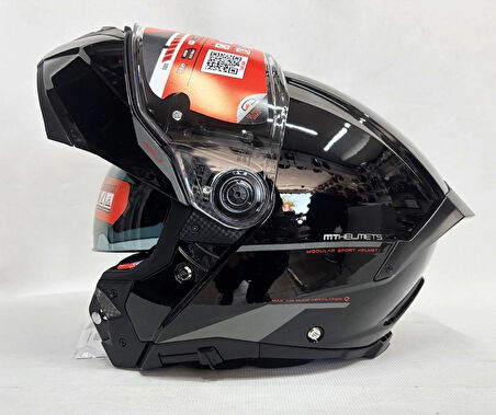 MT Atom 2 Sv A1 Parlak Siyah Çene Açılır İç Güneş Vizörlü L