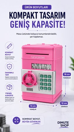 ATM Kumbara Şifreli Elektronik Para Kasası Otomatik Para Çeken Çocuk Kumbararası