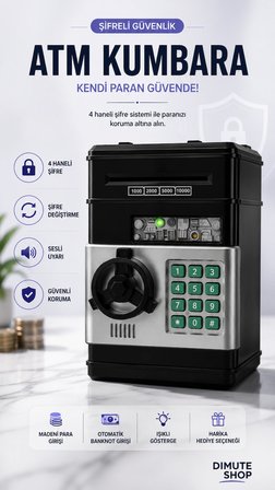 ATM Kumbara Şifreli Elektronik Para Kasası Otomatik Para Çeken Çocuk Kumbararası