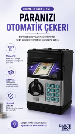 ATM Kumbara Şifreli Elektronik Para Kasası Otomatik Para Çeken Çocuk Kumbararası