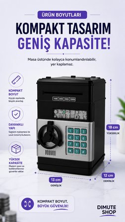 ATM Kumbara Şifreli Elektronik Para Kasası Otomatik Para Çeken Çocuk Kumbararası