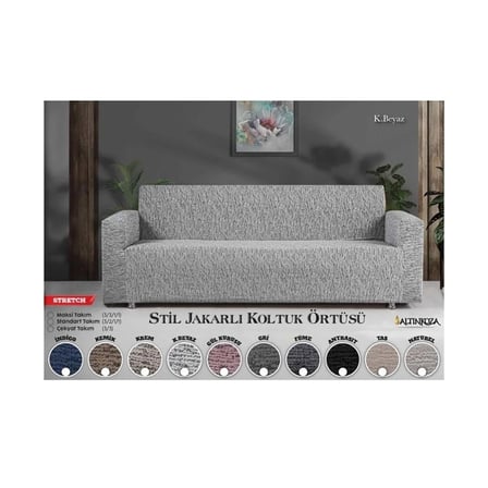 Altınkoza Still Jakarlı Streç Maxi Takım Koltuk Örtüsü / Modern / Lüx / 1.Kalite (3+3+1+1)