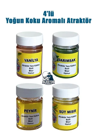 4'Lü Yoğun Kokulu Sazan Atraktör 50 Ml Yem Katkısı Yoğun Kokulu 4 Farklı Yem Kokusu