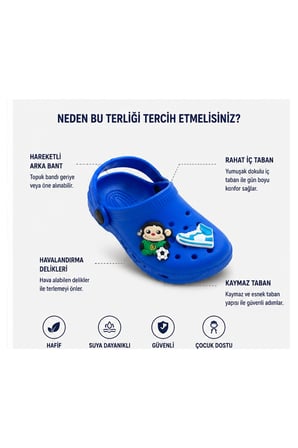 Erkek Çocuk Mavi Figürlü Delikli Arka Bantlı Sandalet Terlik