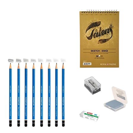 Steadtler Eskiz Başlangıç Seti 10 + Dereceli kalem + a5 Defter + Dağıtıcı Set + silgi + Açacak + Hamur silgi