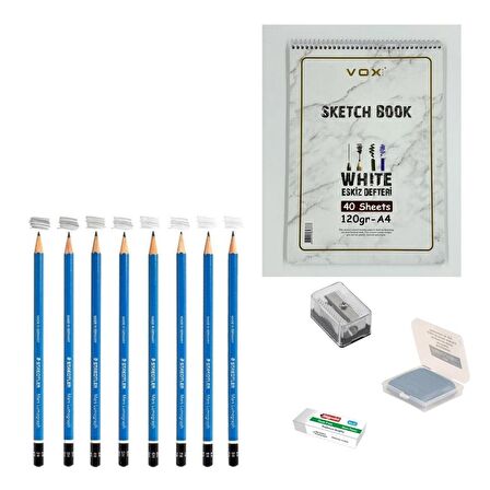 Steadtler Eskiz Başlangıç Seti 8 + Dereceli kalem + a5 Defter + Dağıtıcı Set + silgi + Açacak + Hamur silgi