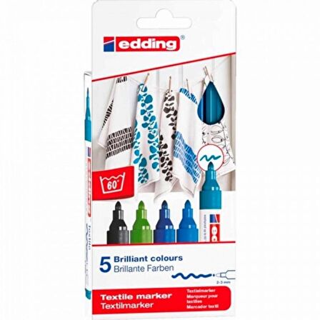 Edding Tekstil Markörü 2-3mm 5'li Kutu Soğuk Renkler