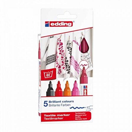 Edding Tekstil Markörü 2-3mm 5'li Kutu Sıcak Renkler