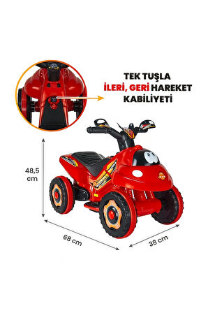 Renkli LED Işıklı Müzikli Akülü ATV Çocuk Motoru – Kırmızı