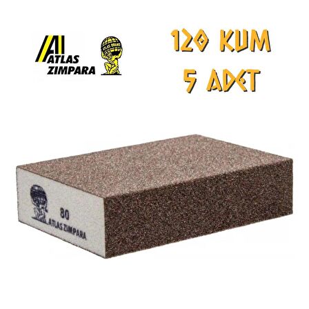 Atlas Sünger Zımpara - Kalın 4 Taraflı - 120 Kum - 5 Adet